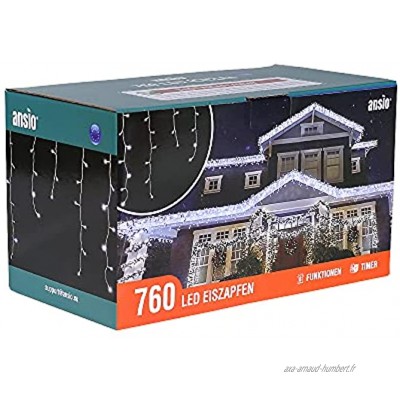 Guirlande Lumineuse Stalactite 760 LED Blanc brillant lumières de Noël extérieure et intérieure avec 8 fonctions de mode Alimentation Secteur avec Longueur éclairée 26m Câble blanc