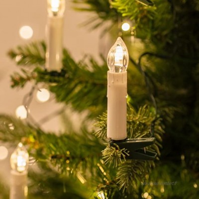 Lights4fun Guirlande Lumineuse de Noël avec 50 Bougies Crèmes LED Blanc Chaud à Pince pour Sapin