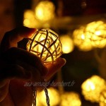 Uoging Guirlande Lumineuse pour Intérieur 40 boules en rotin LED Blanc Chaud Indice IP20 5M Noël Maison Chambre Salon Décor