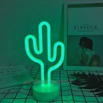 XIYUNTE Cactus néon Light avec base Veilleuses LED Cactus Lampes d'ambiance Vert Signes Batterie Opération veilleuses Luminaires intérieur décoration pour le salon