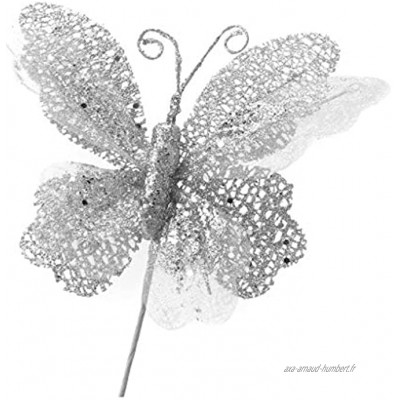 décoration de Noël Ornement ajourées Papillon de Saupoudrez de Noël Paillettes Papillon Color : Silver Size : L:20cm