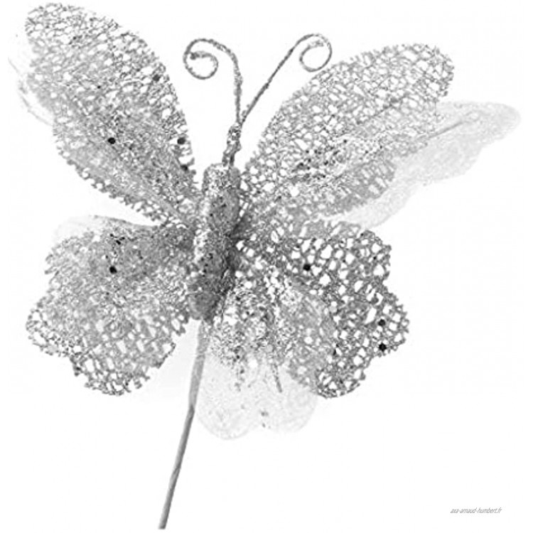 décoration de Noël Ornement ajourées Papillon de Saupoudrez de Noël Paillettes Papillon Color : Silver Size : L:20cm