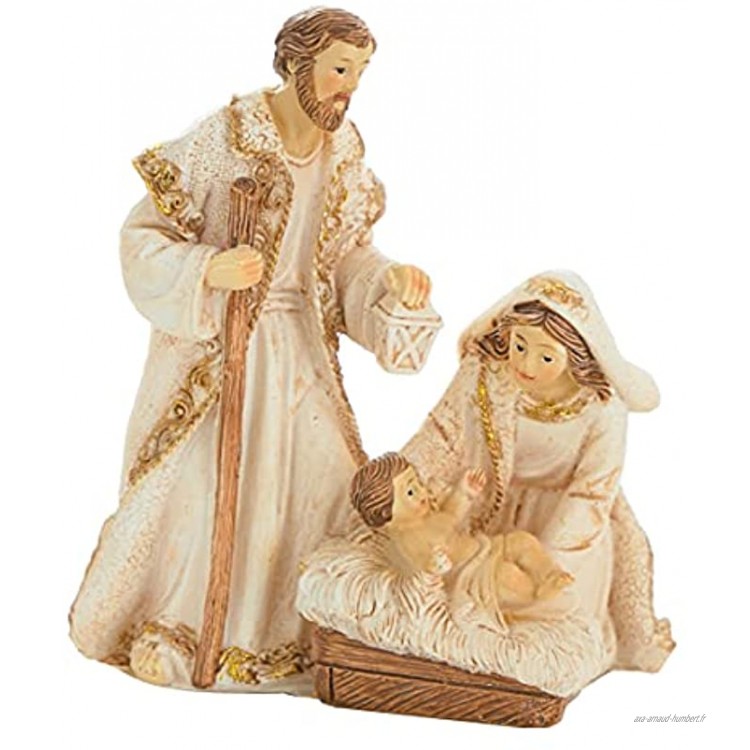 Baroni Home Figurines en résine Nativité avec Saint-Joseph Vierge et Jésus pour enfant décoration de Noël H 12 cm Doré
