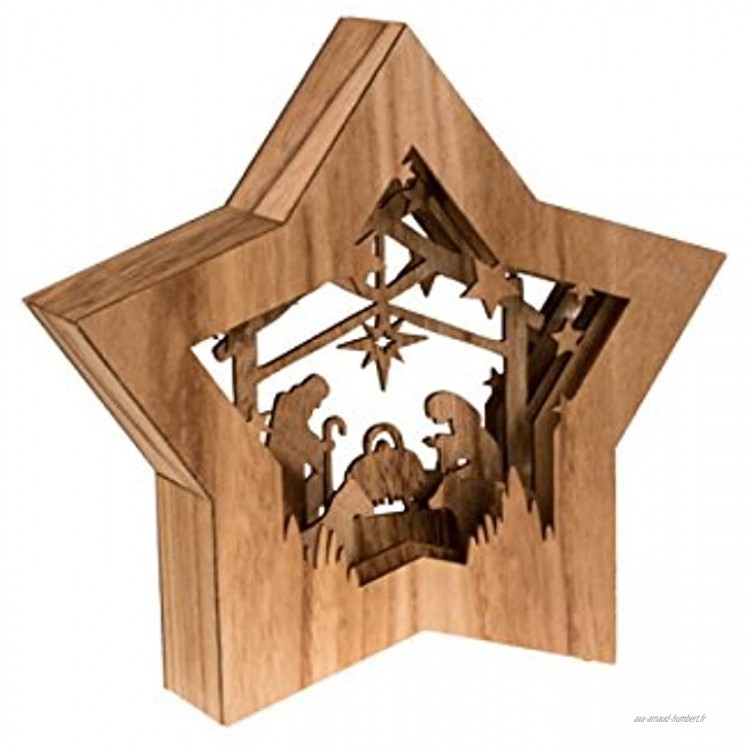 Clever Creations Étoile en Bois représentant la Nativité scène de Noël Religieuse à Collectionner Piles rétro-éclairage LED en Relief décoration de fête 26,7 cm