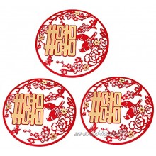 NUOBESTY 3 Pièces Chinois Décorations De Mariage Traditionnel Rouge Salut Mots Pâte Double Stickers Floqué Tissu Coupe- Papier Porte Fenêtre Autocollants