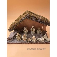 Unbekannt Crèche avec figurines en bois et pierre 18 cm