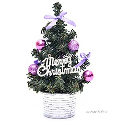 Brussel 1 mini sapin de Noël artificiel en pot avec boule pailletée Décoration de table Violet