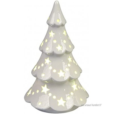 dekojohnson Arbre décoratif à LED pyramide de Noël avec lumière en porcelaine décoration de Noël décoration d'hiver photophore à LED blanc 10 x 15 cm