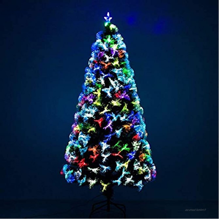 HOMCOM Sapin de Noël Artificiel Lumineux Fibre Optique LED multimode Multicolore + Support Pied Ø 84 x 180H cm 230 Branches étoile Sommet Brillante Vert