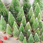 MEJOSER 30 PCS Mini Sapin de Noël Artificiel Arbre de Noël Base en Bois pour Noël DIY Vitrine Table Décoration Vert