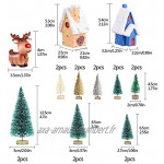 Sapin de Noel Artificiel Mini Arbre de Noël 35Pcs kits d'ornement miniature de noël mini arbres de pin de noël arbres en sisal givré père noël guirlande de noël renne ornements mignons pour neigeux