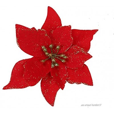 ZOOONAI Lot de 10 poinsettias artificiels 5,11" pour décoration de fleurs de Noël guirlandes de sapin de Noël de vacances de saison