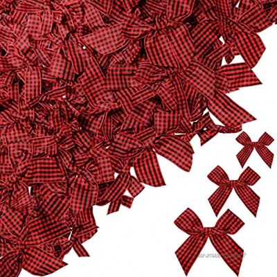 100 Pièces Nœuds Ruban Vichy Noeuds de Vacances Décoratifs 3 Tailles Nœuds Ruban d’Artisanat à Carreaux Buffalo Mini Nœuds Ruban à Carreaux pour Décoration d'Emballage de Noël  Rouge et Noir