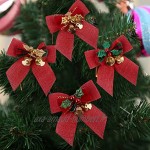 Abcsea 8 Pièces Décorations de Noël Nœuds et Rubans décoratifs Noeud de noël Rouge Décorations d'arbre de Noël Feuilles d'or