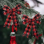 DEDEMCO Lot de 6 nœuds de Noël en tissu écossais rouge et noir pour décoration de sapin de Noël décoration de fête nœud en treillis nœuds décoratifs pour la maison et les fêtes de Noël