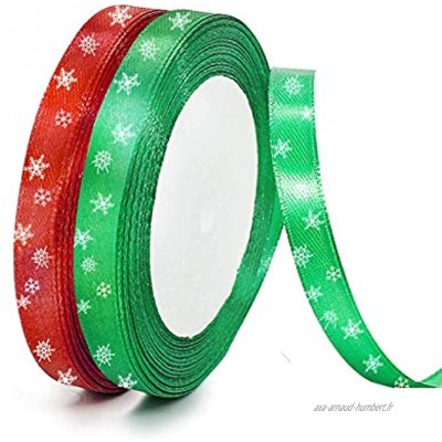 FYKERO Lot de 2 rubans de Noël rouges et verts pour travaux manuels 10 mm de large 23 m de long Rubans sur le thème de Noël,emballage d'artisanat,décorations d'arbre de Noël,fabrication de nœuds