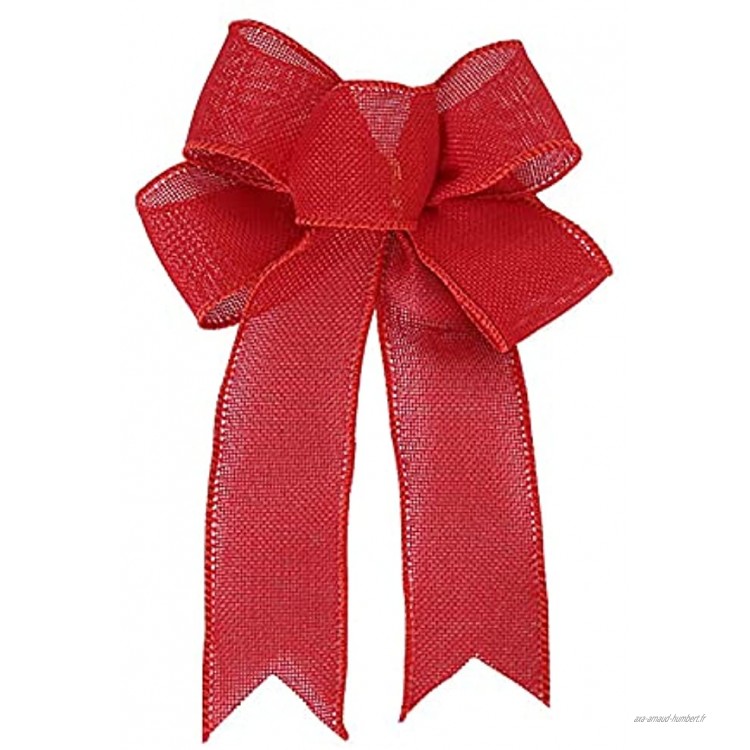 HJHIWE Lot de 12 nœuds de Noël en toile de jute rouge 24,9 x 19,1 cm couronne de Noël nœud pour décoration de sapin de Noël à suspendre pour bricolage bouquets maison mariage