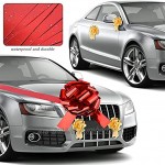 KONUNUS Nœuds de voiture rouge vif de 40,6 cm avec ruban de 6 m et 6 petits nœuds jaunes pour voiture décoration de Noël fête surprise nouvelle maison grand cadeau