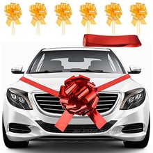 KONUNUS Nœuds de voiture rouge vif de 40,6 cm avec ruban de 6 m et 6 petits nœuds jaunes pour voiture décoration de Noël fête surprise nouvelle maison grand cadeau