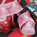 Lot de 3 rouleaux de ruban de Noël à bords métalliques Motif élan de Noël Pour emballage cadeau bricolage couronne de vacances décoration de mariage 7 cm x 5 m