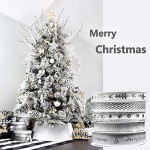 Lot de 5 rubans de Noël en satin polyester blanc avec motif argenté pour décoration de Noël mariage et emballage cadeau.