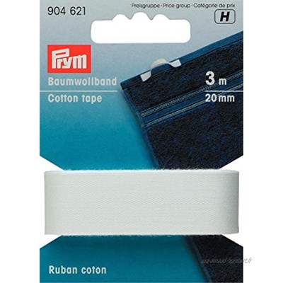Prym 904621 Ruban en Coton 20 mm 3 m Blanc