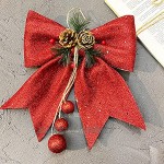 Sogaml Lot de 5 nœuds à paillettes rouges pour sapin de Noël avec pommes de pin et baies décorations de Noël à suspendre pour intérieur ou extérieur