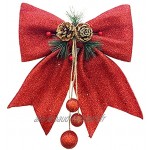 Sogaml Lot de 5 nœuds à paillettes rouges pour sapin de Noël avec pommes de pin et baies décorations de Noël à suspendre pour intérieur ou extérieur