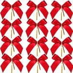 Sumind 48 Pièces Noeud de Noël Noeud de Ruban Rouge pour Arbre de Noël Guirlande de Noël Décoration Cadeau Taille M