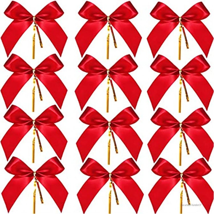 Sumind 48 Pièces Noeud de Noël Noeud de Ruban Rouge pour Arbre de Noël Guirlande de Noël Décoration Cadeau Taille M
