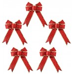 Supvox 5 pcs lot gros noeud de Noël Paillettes glittering Fabricgold ruban pour cadeau Sapin de Noël cadeaux pour enfants Rouge
