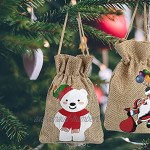 heekpek 12 Pièces Sacs Cadeaux en Toile de Jute Noël avec Cordon de Serrage Père Noël Bonhomme de Neige Renne Pingouin Elfe