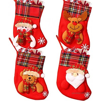 JAHEMU Chaussettes de Noël Bas de Noël Christmas Stocking Sock Petits Cadeau Sac à Suspendre pour décoration d'arbre de Noël 4 Pièces