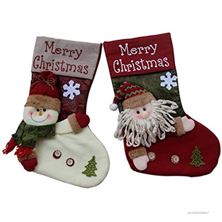 Lot de 2 bas de Noël faits à la main Bonhomme de neige et Père Noël décoration de Noël à suspendre 48,3 cm
