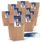 Lot de 25 petits sacs en papier marron de Noël 14 x 22 x 5,6 cm Avec autocollant bleu rouge blanc