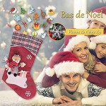 SHOLOV Chaussettes de Noël Sac à Bonbons avec Père Noël Suspendue 46 * 22cm Mignon Cartoon Classique Grande Taille Cadeau Décoration de Noël pour Bonbon Biscuit Chocolat + 9pcs Flocon de Neige