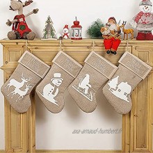 Sucpur Lot de 4 chaussettes de Noël en toile de jute 45,7 cm Père Noël bonhomme de neige renne arbre de Noël Style rustique À suspendre Décoration de maison