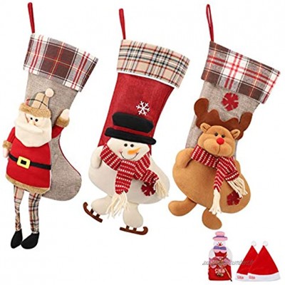 SueH Design Grandes Chaussettes de Noël Set de 3 | 2 Chapeaux de Père Noël et 1 Pochette à Bonbons Inclus | 42 cm * 24 cm