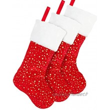 Tenrany Home Lot de 3 chaussettes de Noël rouges de 45,7 cm avec étoile dorée et bordure en peluche blanche pour décoration de cheminée rustique à suspendre Rouge