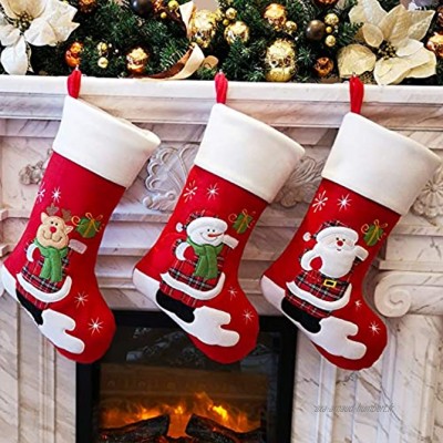 WEWILL Brand Lot de 3 bas de Noël traditionnels avec flocon de neige Rouge