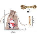 Zueyen Lot de 24 petits sacs cadeaux de Noël en toile de jute avec cordon de serrage pochettes pour bonbons et biscuits pour enfants