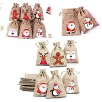 Zueyen Lot de 24 petits sacs cadeaux de Noël en toile de jute avec cordon de serrage pochettes pour bonbons et biscuits pour enfants