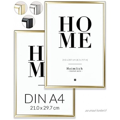 Heimlich Double Pack 2 pcs. Cadres Photos en Aluminium avec plexiglas incassable DIN A4 21x30cm Or