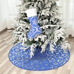 Bulkings Couverture pour sapin de Noël 122 cm Avec chaussettes de Noël Jupe de sapin avec motif flocons de neige Pour Noël vacances fête bleu