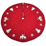 HONUTIGE Tapis de sapin de Noël traditionnel avec motif flocons de neige 3D et élan pour décoration de fête de Noël Rouge 122 cm