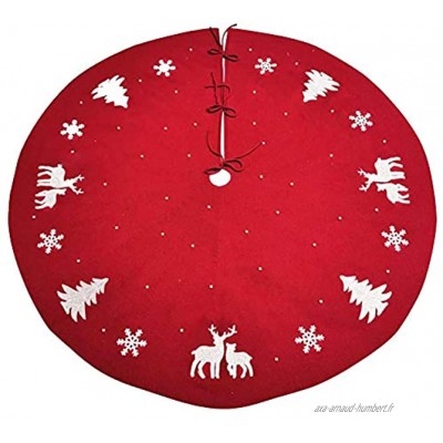 HONUTIGE Tapis de sapin de Noël traditionnel avec motif flocons de neige 3D et élan pour décoration de fête de Noël Rouge 122 cm