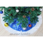 kgjsdf Jupe de sapin de Noël en velours de 122,9 cm jupe de sapin de Noël en forme de flocon de neige bleu en peluche pour intérieur ou extérieur