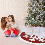 WILLBOND Jupe d’Arbre de Noël 48 Pouces Tapis d'arbre en Flocon de Neige à Carreaux avec Bord de Fausse Fourrure Décorations d'Arbres de Noël