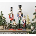 Baroni Home Casse-noisette en bois peint à la main décoration de Noël motif Tambourin vert 25 cm