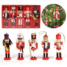 Biggystar Lot de 5 décorations en bois Casse-noisette soldats à suspendre pour la maison le sapin de Noël 15,2 cm